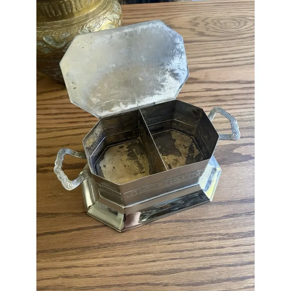 Vintage 1935 Silver Plate Tea Caddy Keystone Silver Co Art Deco Silver Tea Box